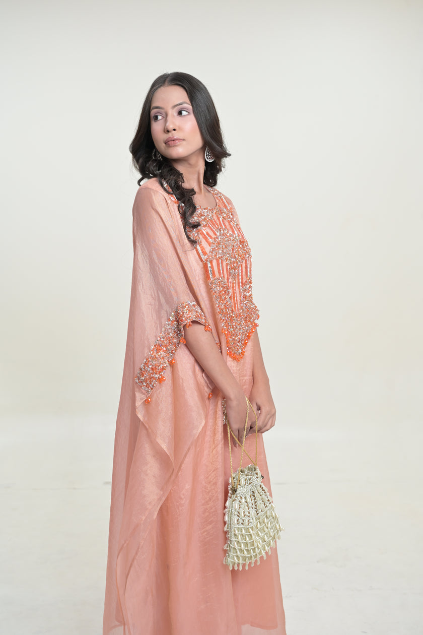 Salmon Tissue Kaftaan & Satin Pants