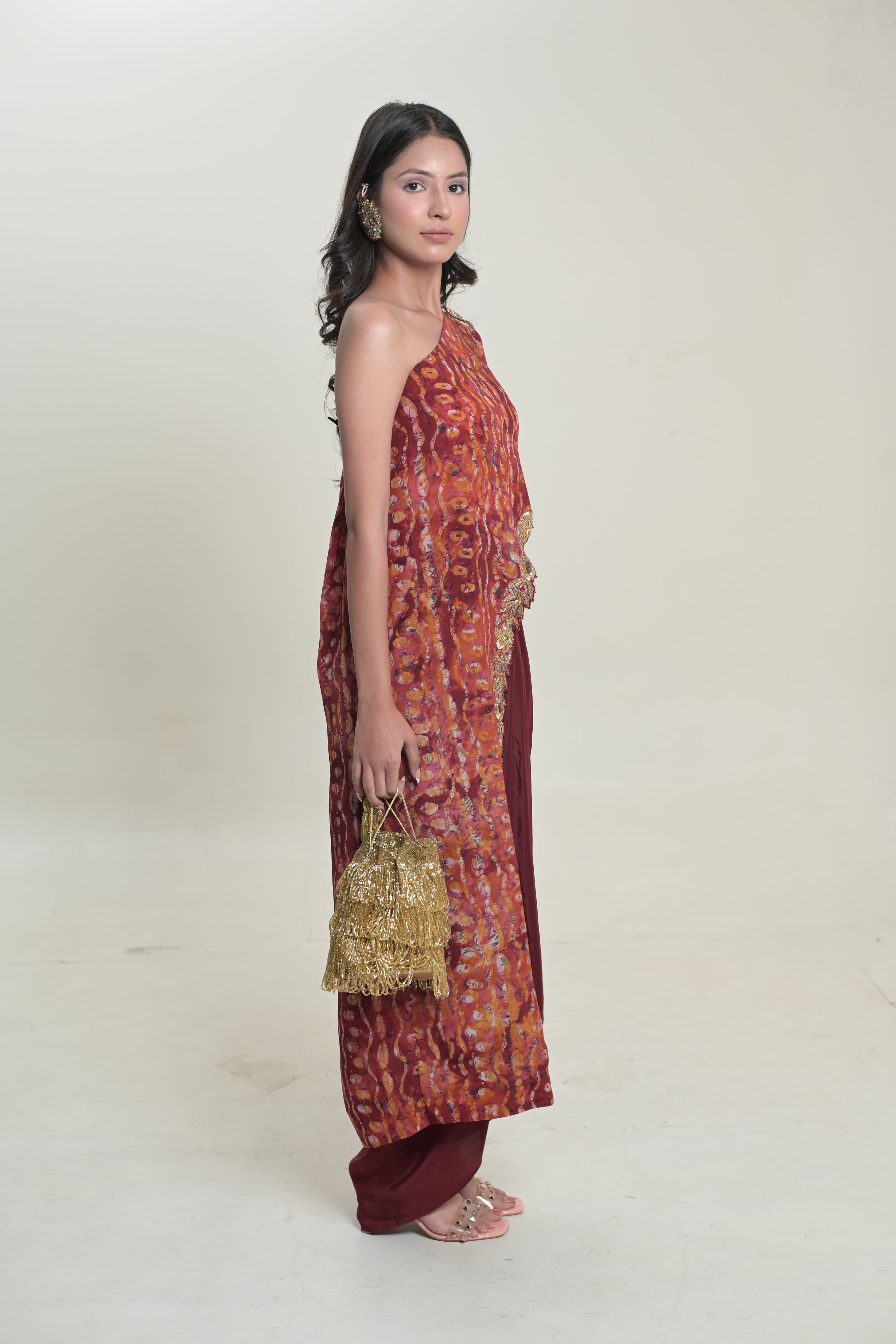 One Shoulder Printed Drape Set