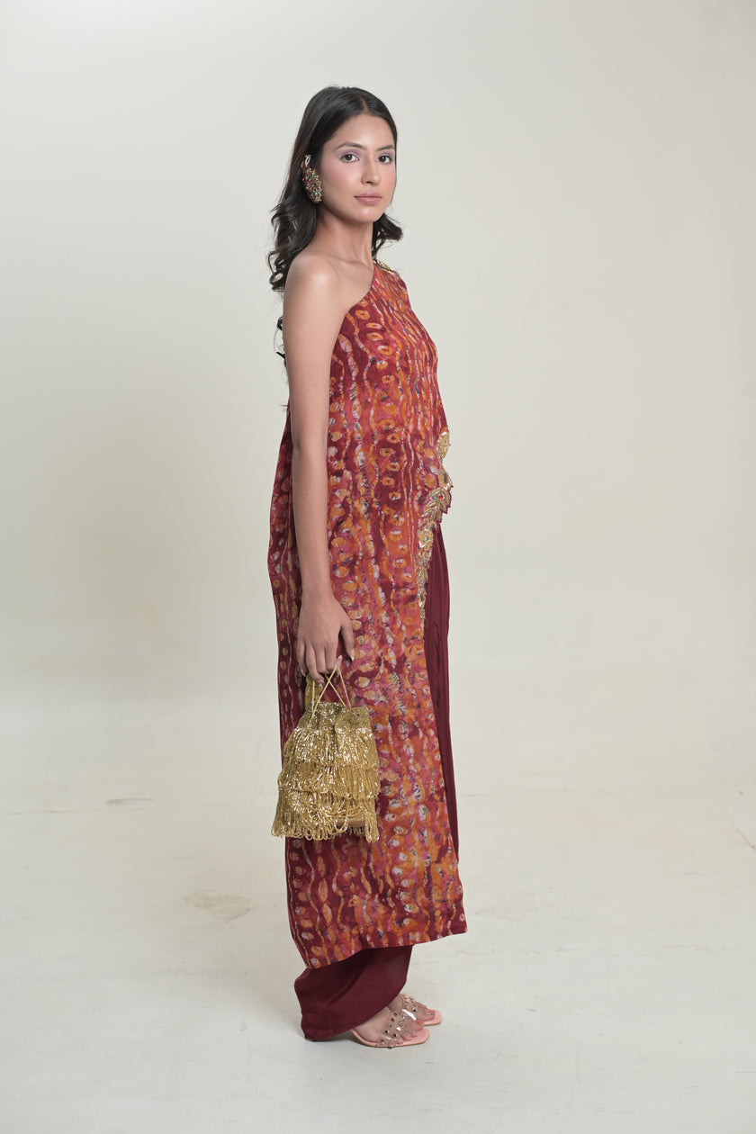 One Shoulder Printed Drape Set