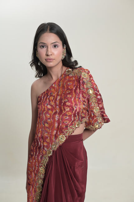 One Shoulder Printed Drape Set