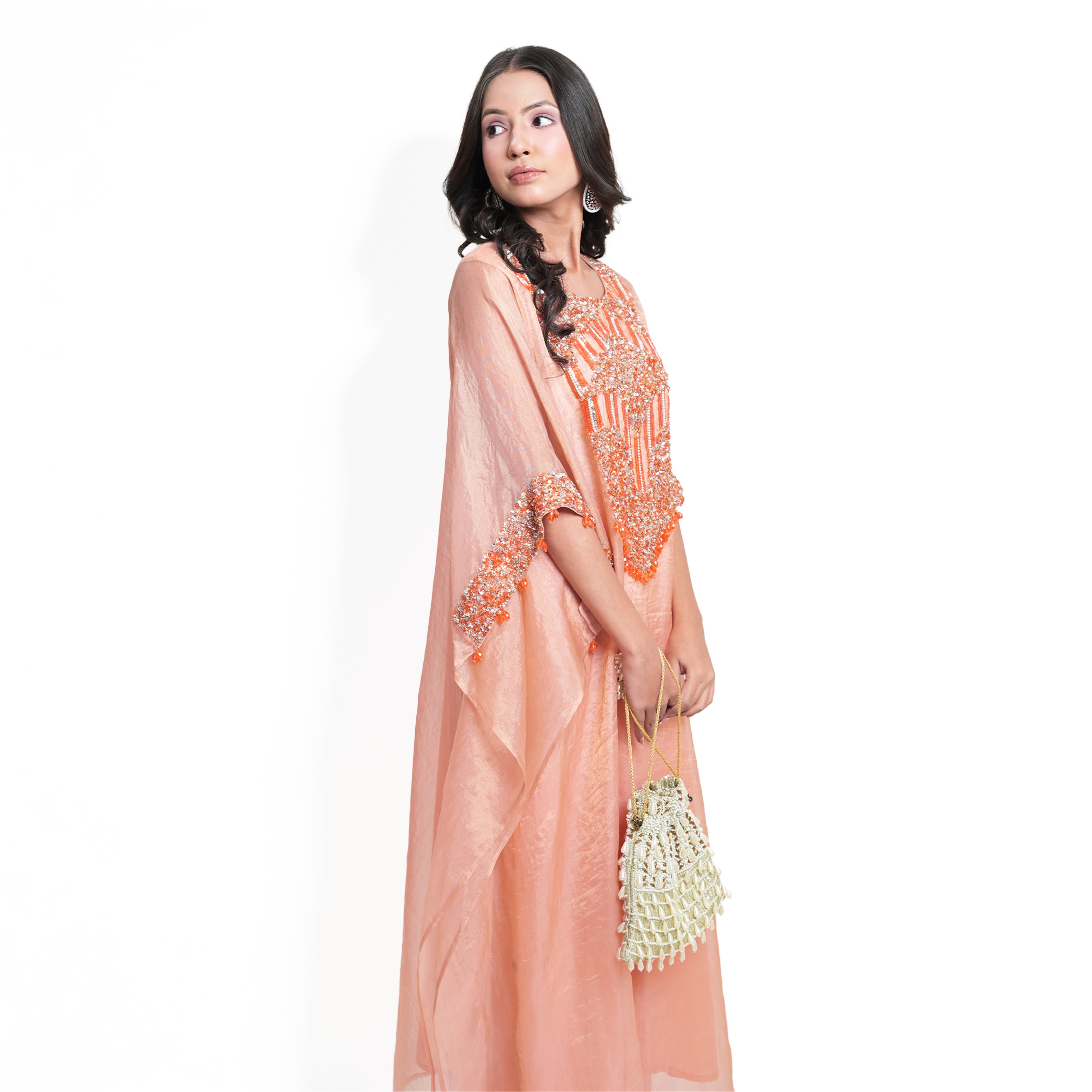 Salmon Tissue Kaftaan & Satin Pants