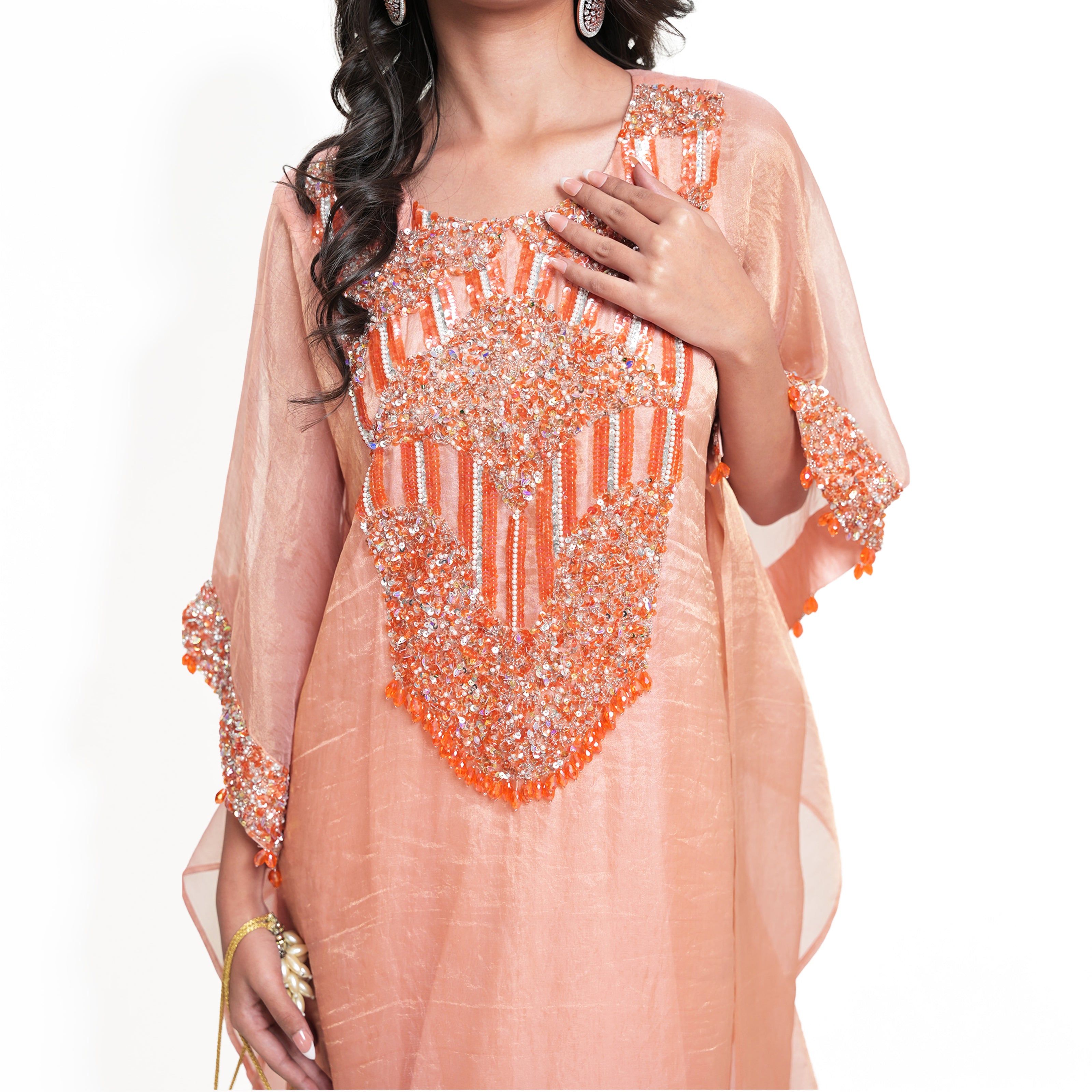 Salmon Tissue Kaftaan & Satin Pants