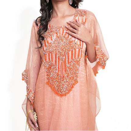 Salmon Tissue Kaftaan & Satin Pants