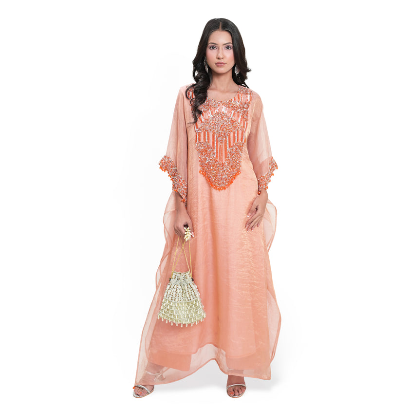 Salmon Tissue Kaftaan & Satin Pants