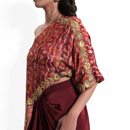 One Shoulder Printed Drape Set