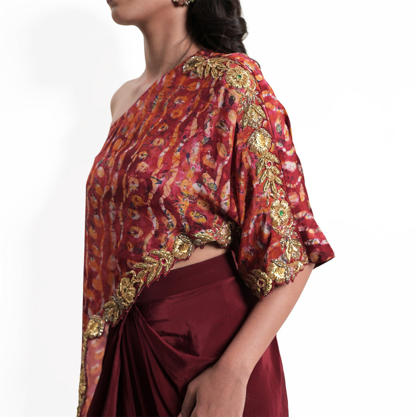 One Shoulder Printed Drape Set