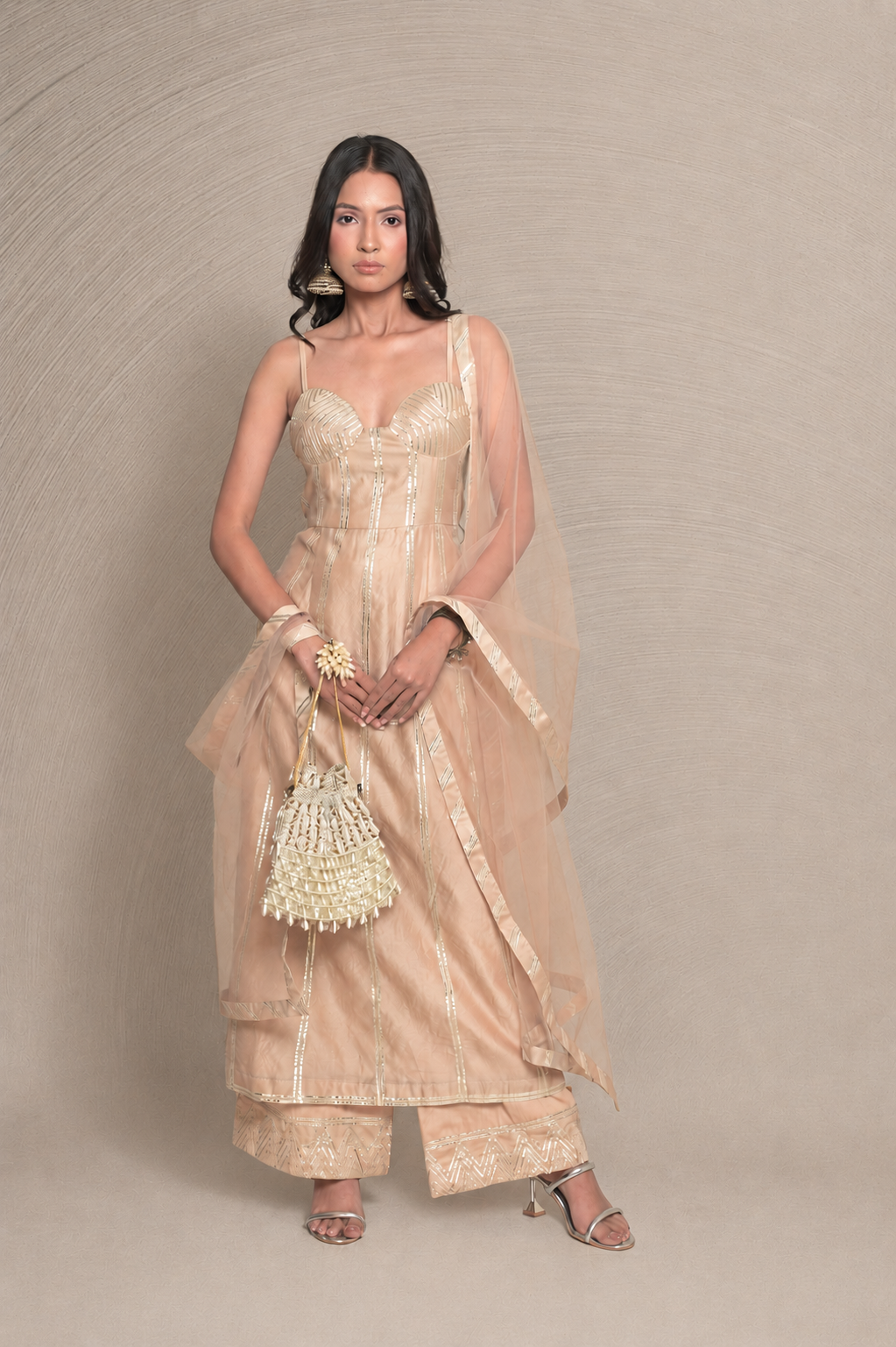 Beige & Silver Gota Suit