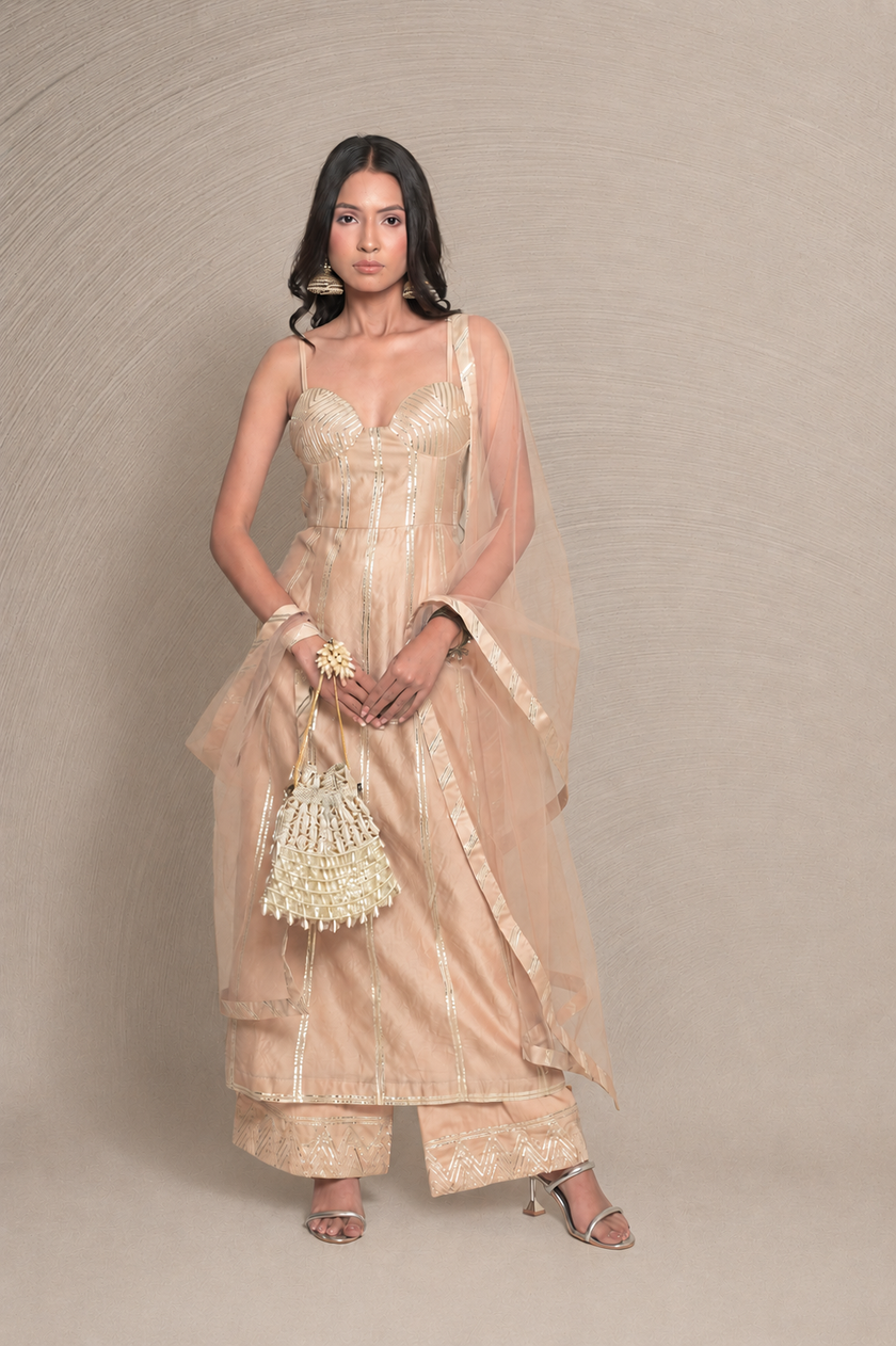 Beige & Silver Gota Suit