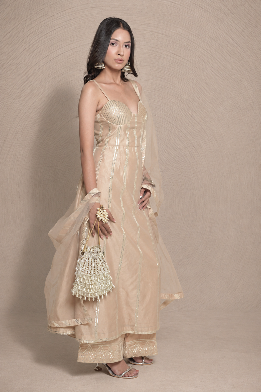 Beige & Silver Gota Suit