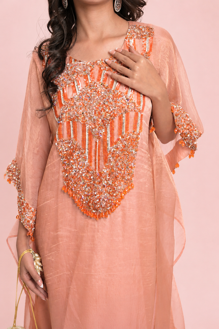 Salmon Tissue Kaftaan & Satin Pants