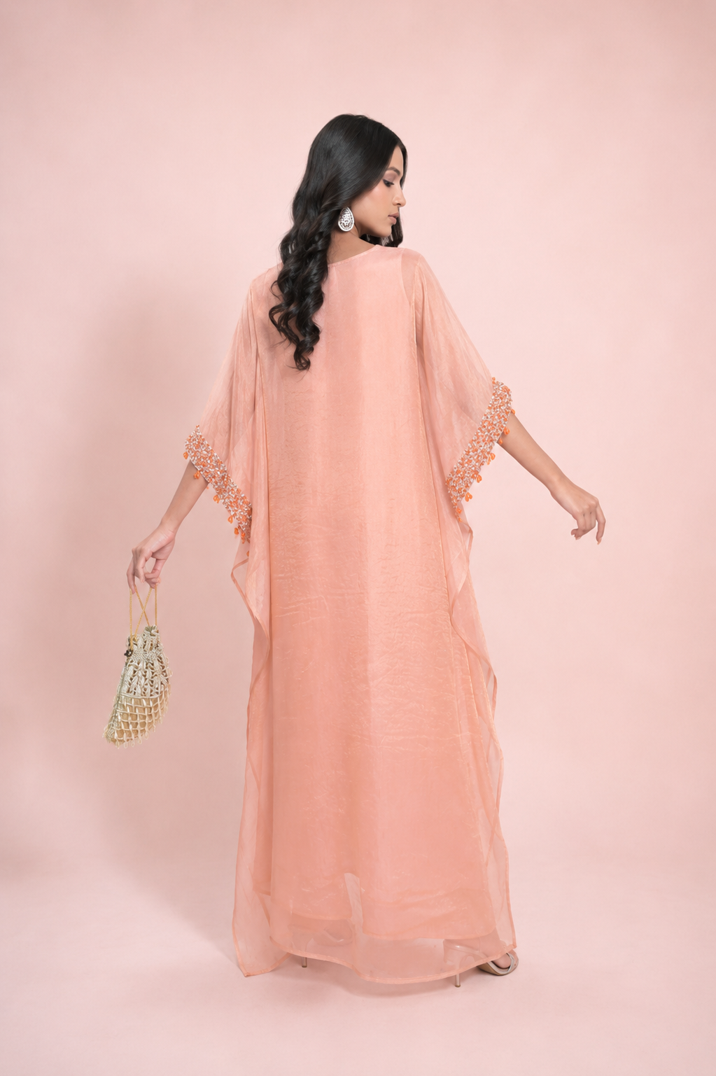 Salmon Tissue Kaftaan & Satin Pants