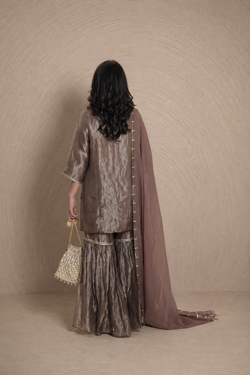 Silver & Mauve Gharara Set