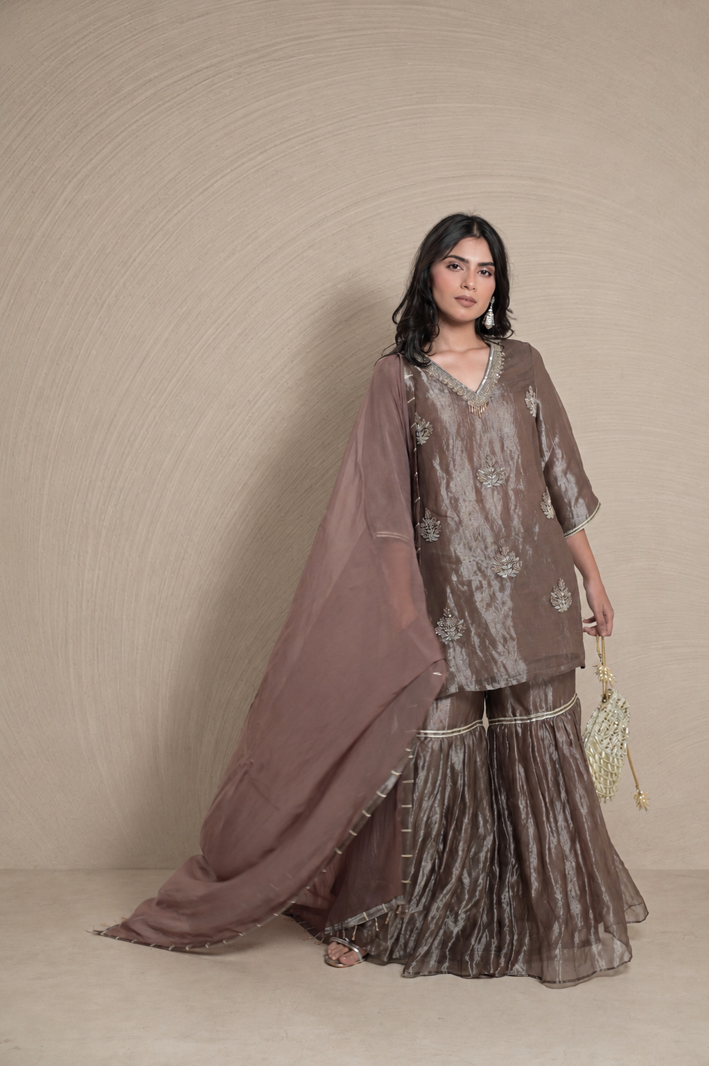 Silver & Mauve Gharara Set