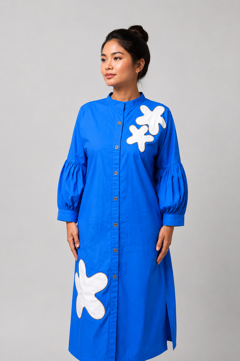 The Patched Cobalt Shirt Dress