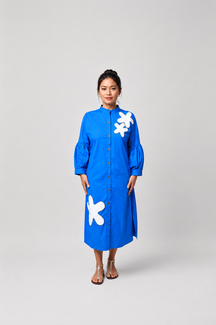 The Patched Cobalt Shirt Dress